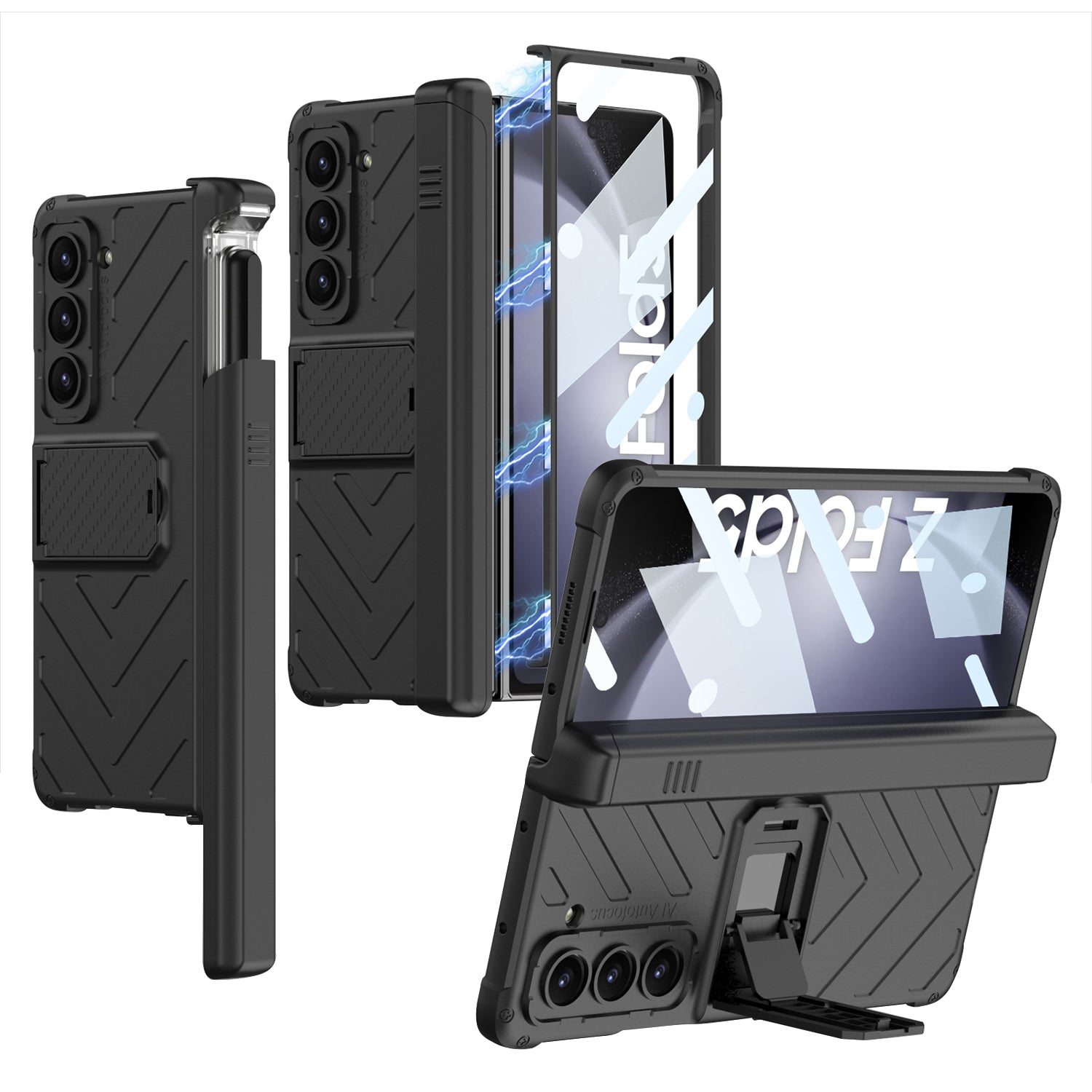 GKK Armor Kickstand Phone Case for Samsung Galaxy Z Fold5 5G Pen Slot PC Phone Cover with Tempered Glass Screen Film GKK Armor Kickstand Phone Case for Samsung Galaxy Z Fold5 5G Pen Slot PC Phone Cover with Tempered Glass Screen Film